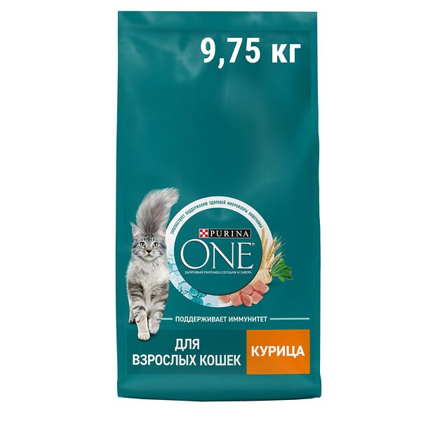Сухой полнорационный корм для взрослых кошек Purina One с высоким содержанием курицы 9.75 кг