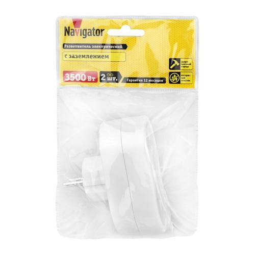 Разветвитель Navigator 2 розетки 16 А с заземлением