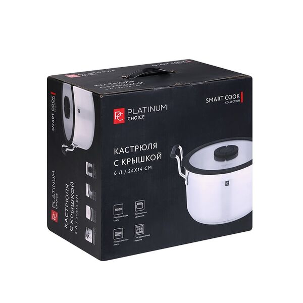 Кастрюля Platinum choice Smart Cook, нержавеющая сталь, силикон, 6 л, Арт. LF-SS4