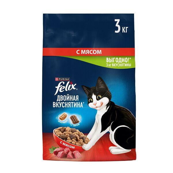 Сухой корм для взрослых кошек Felix Двойная Вкуснятина с мясом 3 кг
