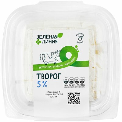 Творог Зелёная Линия 5% 400 г дизайн упаковки в ассортименте