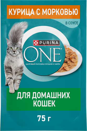 

Влажный корм Purina One для домашних кошек с курицей и морковью пауч 75 г