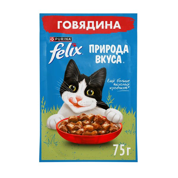 Влажный корм для взрослых кошек Felix Природа вкуса с говядиной в соусе 75 г