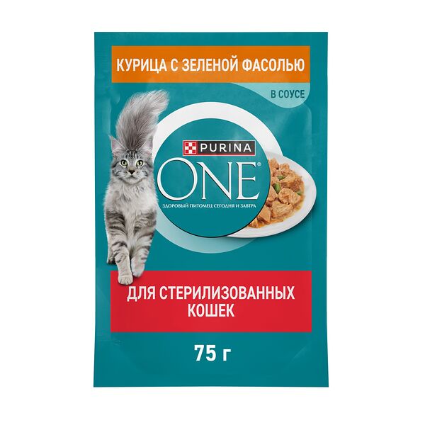 Влажный корм Purina One для стерилизованных кошек с курицей и зеленой фасолью 75 г