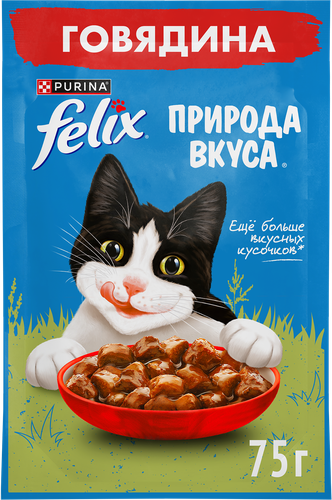 

Влажный корм для взрослых кошек Felix Природа вкуса с говядиной в соусе 75 г