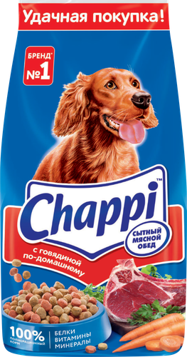

Сухой полнорационный корм для собак Chappi Сытный мясной обед. С говядиной по-домашнему 15 кг