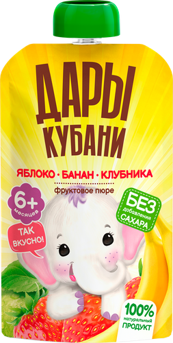 

Пюре фруктовое Дары Кубани Яблоко-банан-клубника с 6 месяцев 90 г