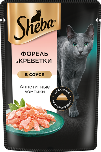 

Влажный корм для кошек Sheba Ломтики в соусе Форель и Креветки 75 г