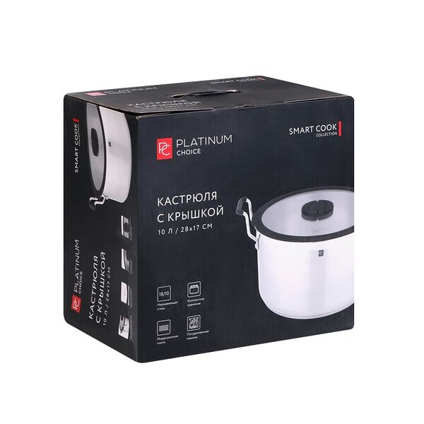 Кастрюля Platinum choice Smart Cook, нержавеющая сталь, силикон, 10 л, Арт. LF-SS6