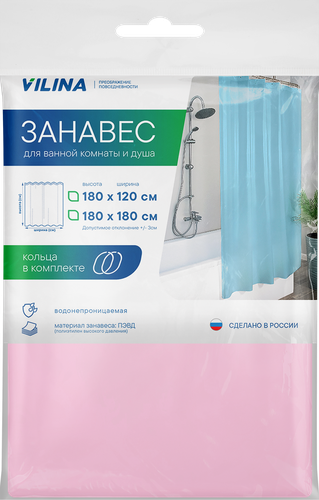 

Штора для ванной V-Line 180x180 см цвет в ассортименте