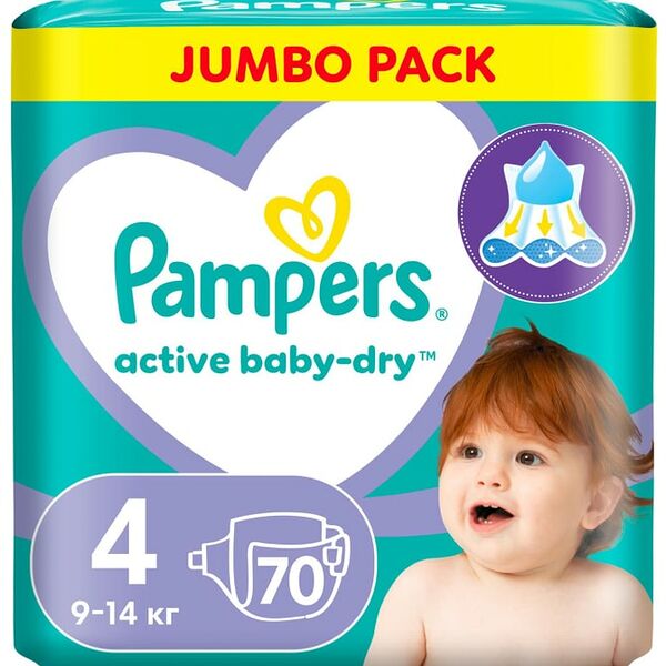 Подгузники Pampers Active Baby-Dry 4 9-14 кг, 70 шт