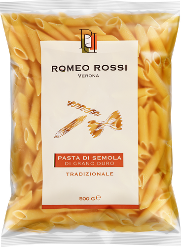 Паста ROMEO ROSSI Penne rigate, из муки твердых сортов пшеницы, 500г