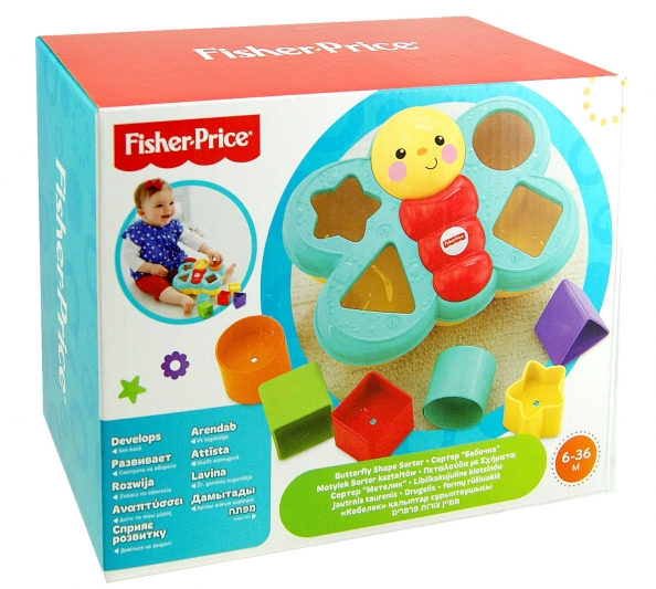 

Фигурка-сортер Fisher-Price «Бабочка» в комплекте с 6 формочками, возраст 6-36 мес, 1 шт, Китай