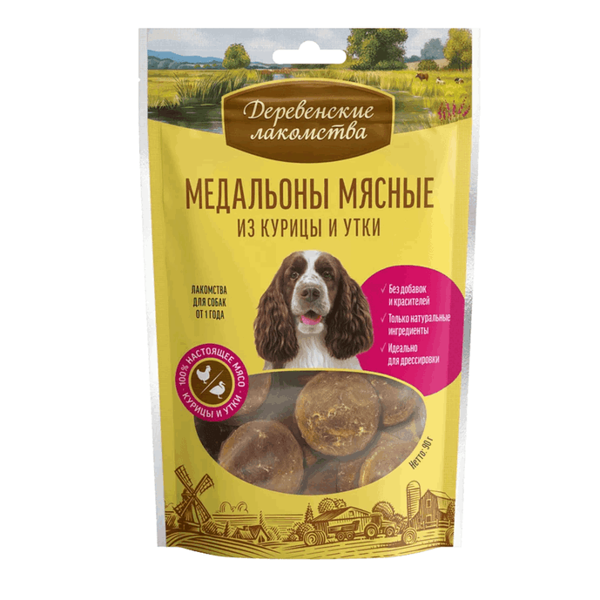 Медальоны Деревенские лакомства для собак мясные из курицы и утки 90 г