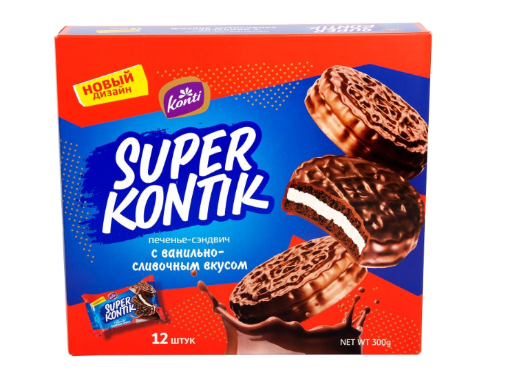 

Печенье-сэндвич Super Kontik c ванильно-сливочным вкусом, 300 г