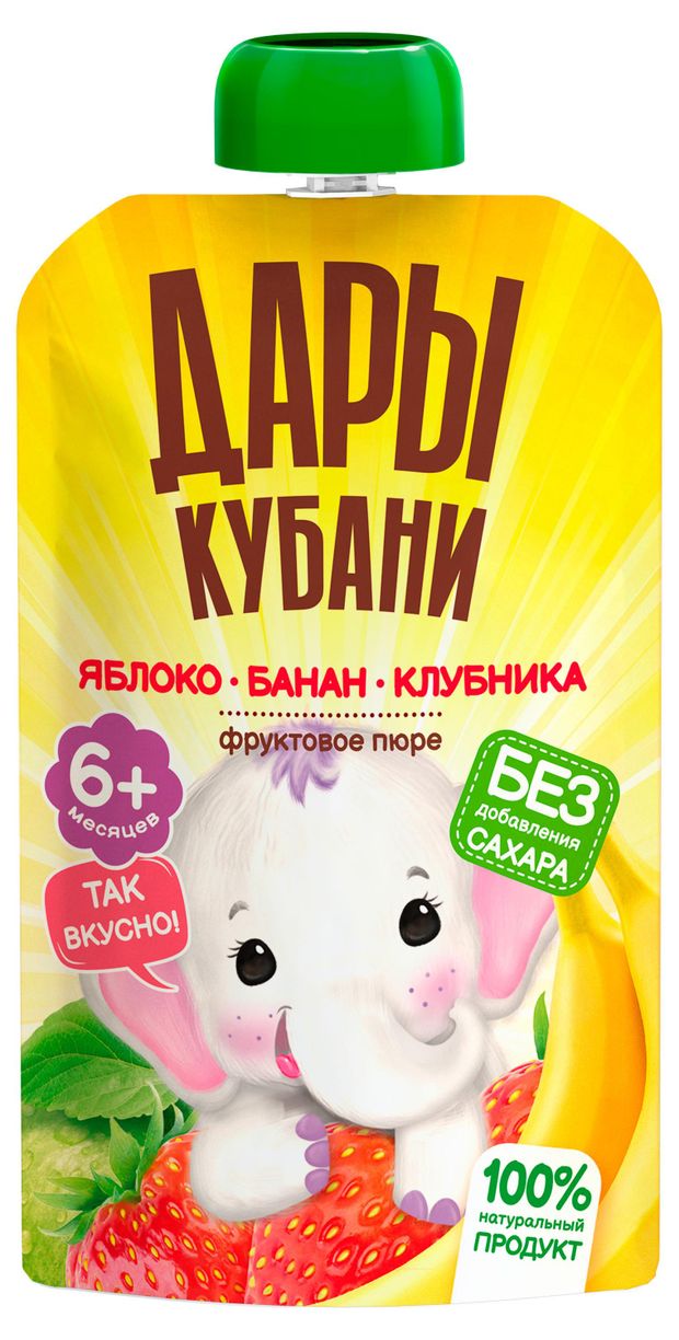 

Пюре фруктовое Дары Кубани Яблоко-банан-клубника с 6 месяцев 90 г