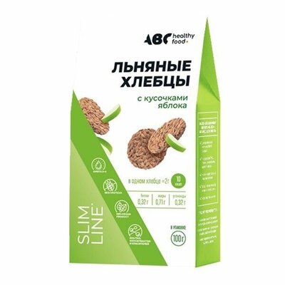 Хлебцы льняные АБС Хелси Фуд (ABC Healthy Food) с кусочками яблока 100 г