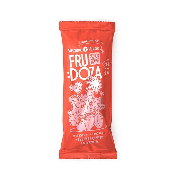 Мороженое сливочное Я+ФРУДОЗА с кусочками киви и крыжовника во фрукт обол со вкусом клубники 0,065кг