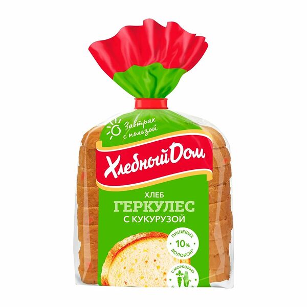 Хлеб Хлебный дом Геркулес с кукурузой нарезка 255 г
