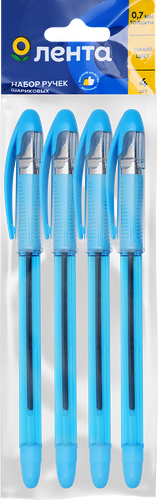 Набор шариковых ручек ЛЕНТА, синий, с мягкой манжетой, 4шт