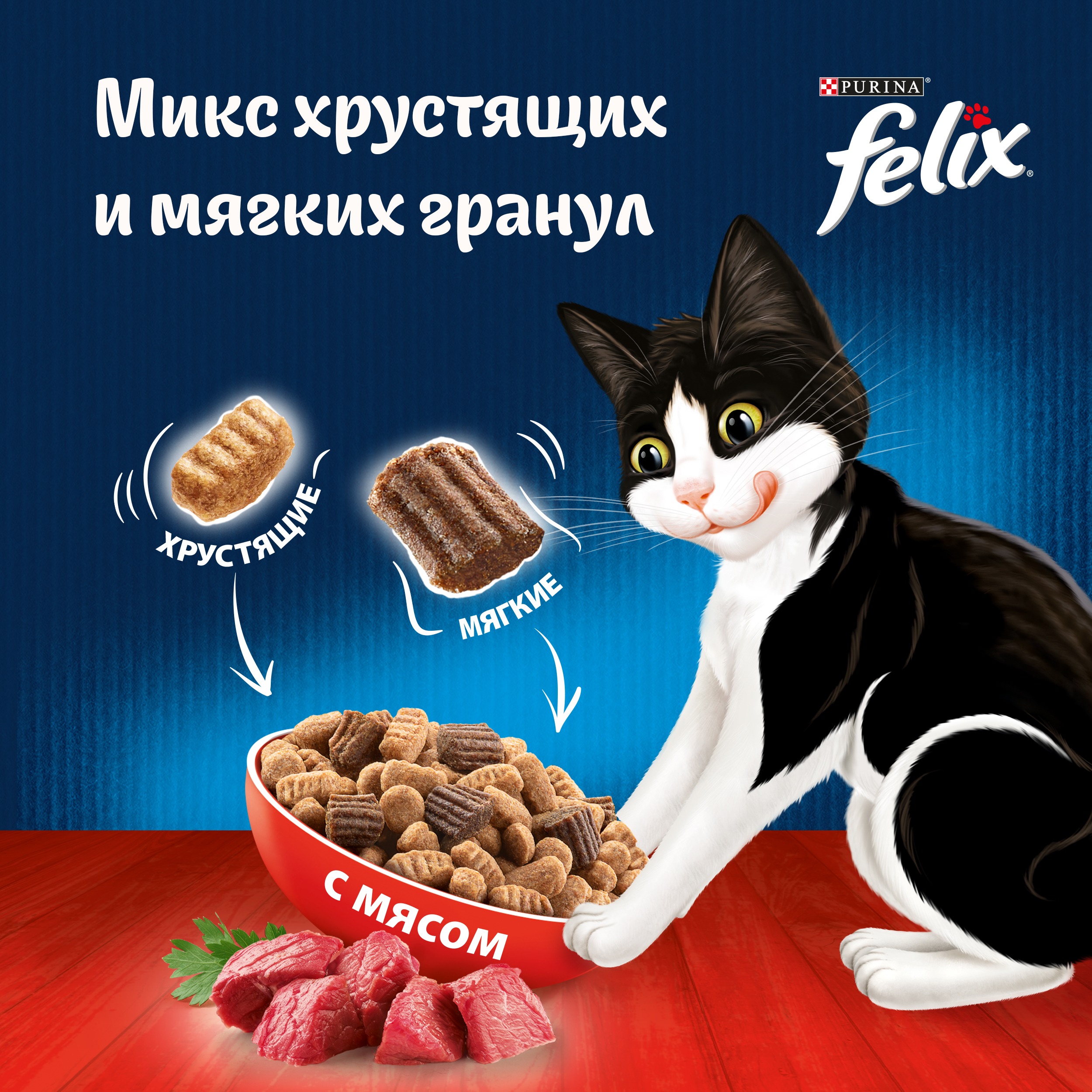 

Сухой корм Felix Двойная Вкуснятина для взрослых кошек, с мясом 1.3 кг