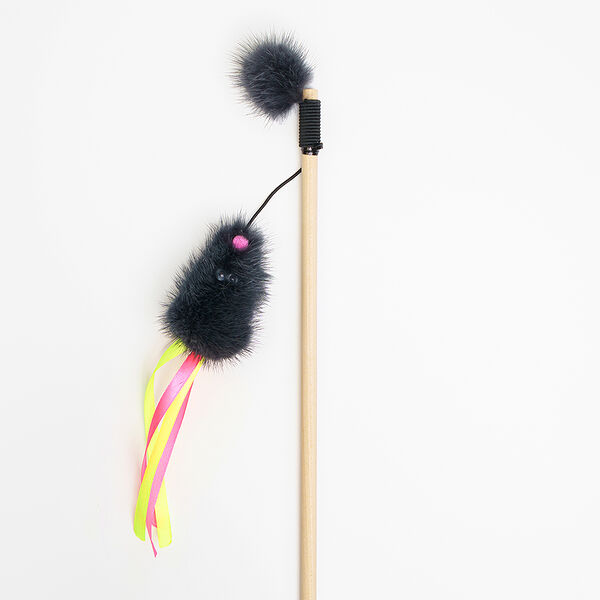 Игрушка-дразнилка для кошек Pet Hobby Мышка из натуральной норки, хвост-ленточки