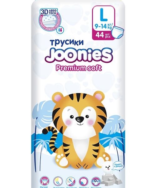 Подгузники-трусики Joonies Premium Soft р. L 9-14 кг 44 шт.