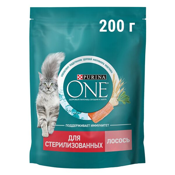 Сухой корм Purina One для стерилизованных кошек и кастрированных котов с высоким содержанием лосося и пшеницей пакет 200 г