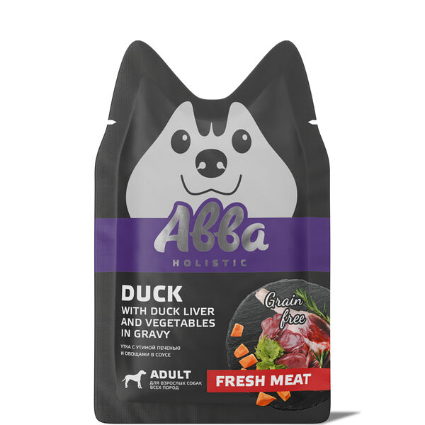 Влажный корм холистик Aвва для собак всех пород, с уткой, утиной печенью и овощами в соусе, 100 г
