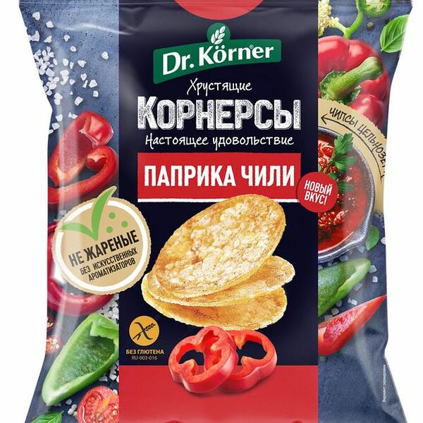 Чипсы цельнозерновые Корнерсы Dr. Körner Паприка Чили 50 г