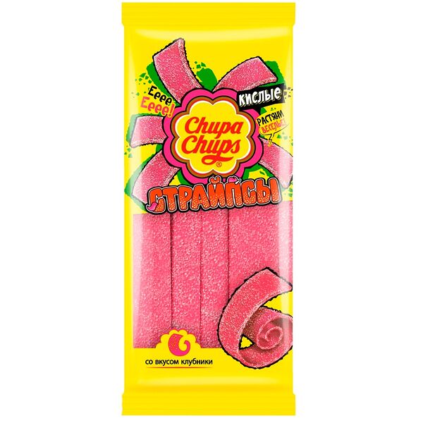 Жевательный мармелад Chupa Chups страйпсы кислые клубника 120 г