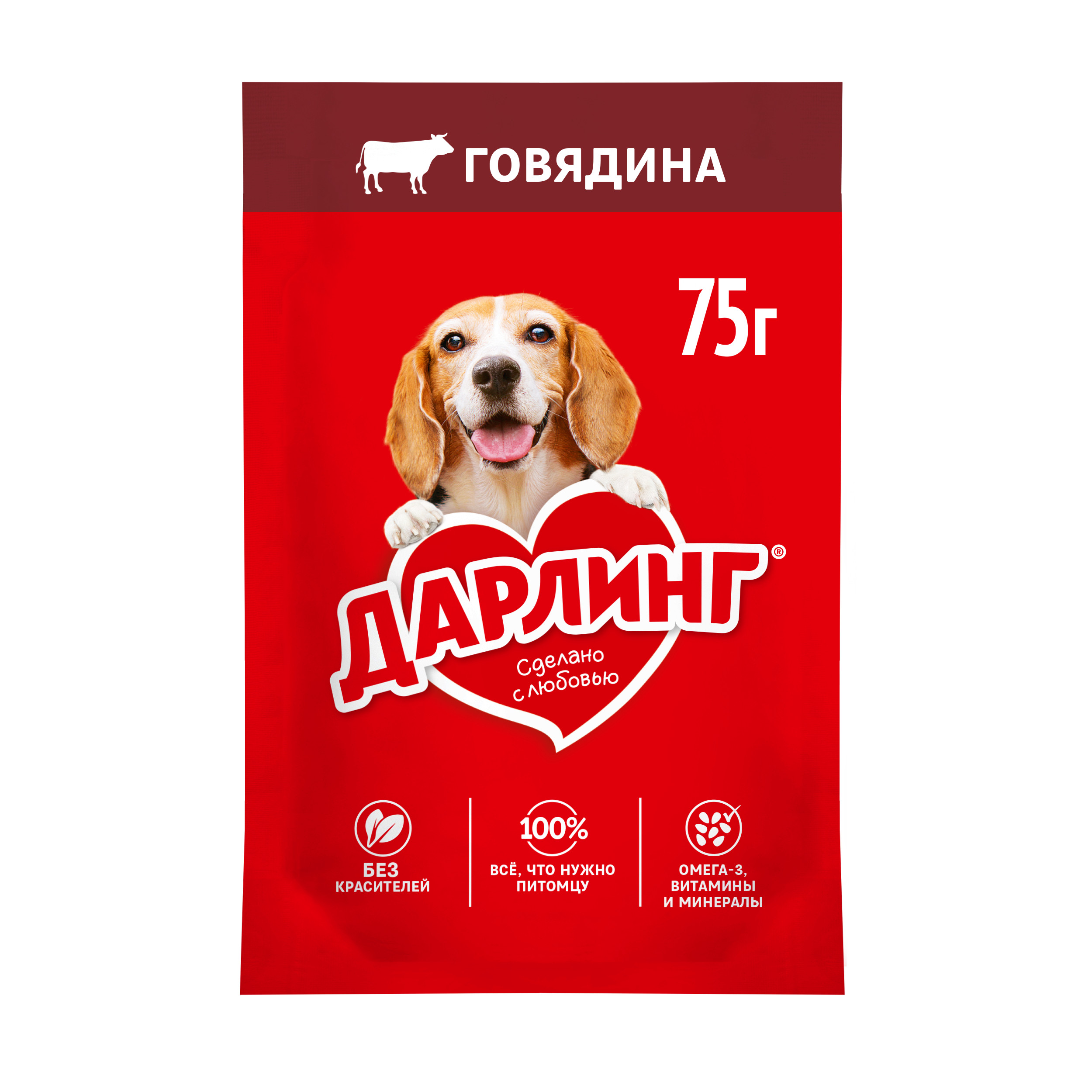 

Влажный корм Дарлинг для взрослых собак, кусочки с говядиной в подливе 75 г
