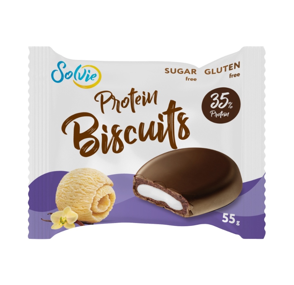 

Печенье протеиновое в шоколаде Solvie Protein Biscuits Бисквит Пломбир без глютена 55 г