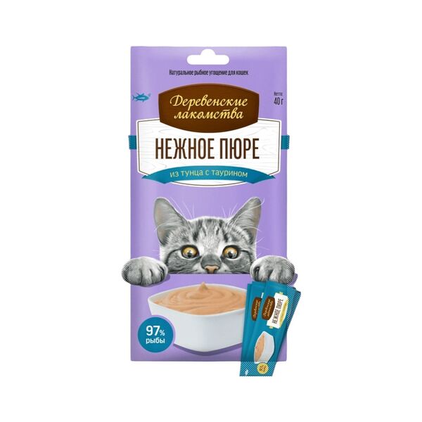 Нежное пюре из тунца Деревенские лакомства для кошек 4шт 40г