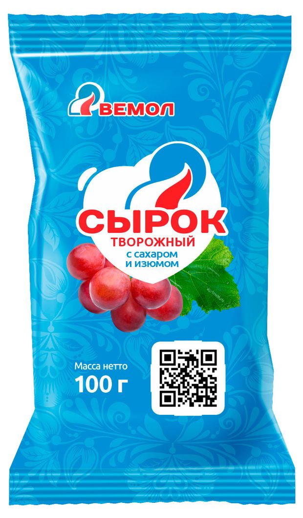 

Сырок творожный Вемол с сахаром и изюмом 4.5% 100 г