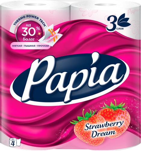 

Туалетная бумага Papia Клубничная мечта 3 слоя 4 рулона