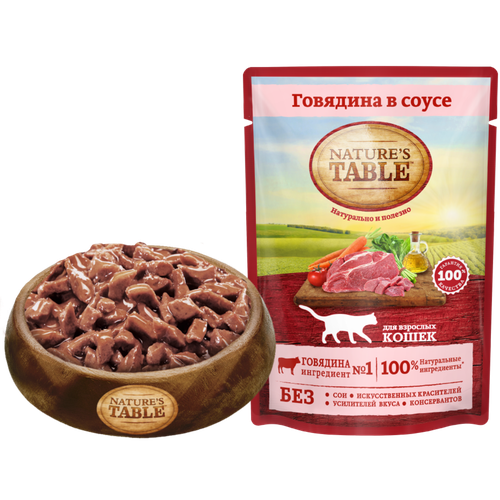 

Влажный корм для кошек Nature’s Table Говядина в соусе 85 г