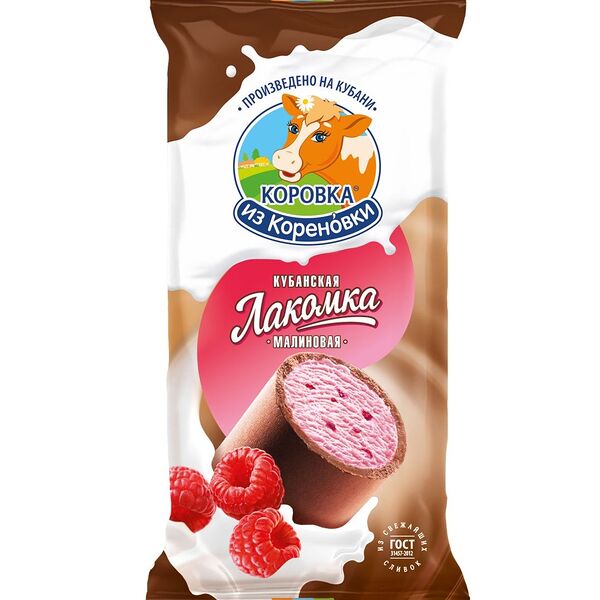 Мороженое Коровка из Кореновки пломбир Кубанская Лакомка малиновая 90 г