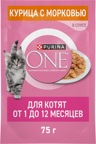 

Влажный корм Purina One для котят, с курицей и морковью 75 г