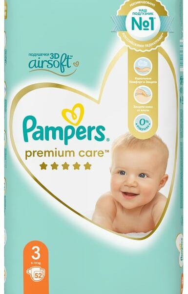 Подгузники Pampers Premium Care №3 6-10 кг, 52 шт