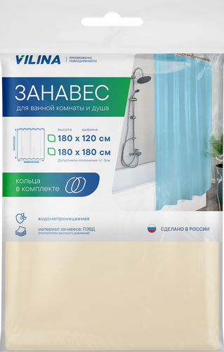 

Штора для ванной V-Line 180x180 см цвет в ассортименте