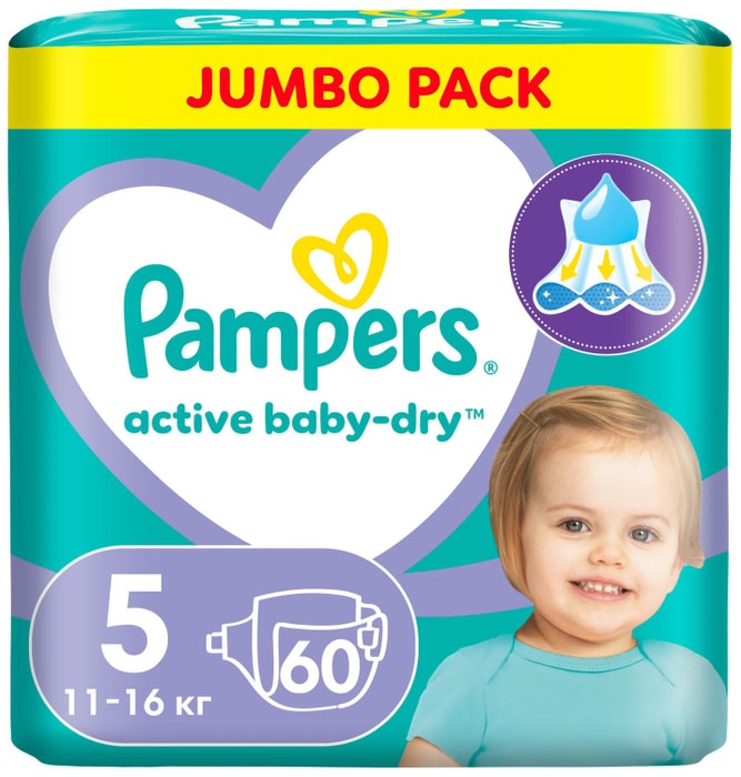 

Подгузники Pampers Active Baby-Dry размер 5 11-16 кг 60 шт.