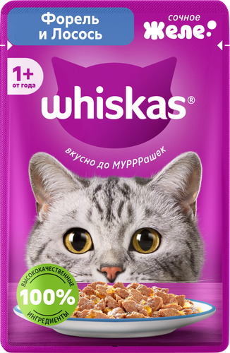 

Корм влажный для кошек Whiskas Желе Форель-лосось 75 г