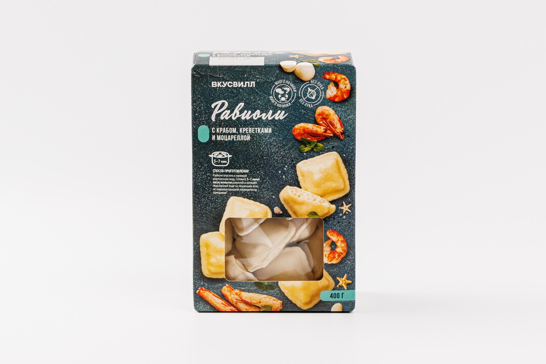 

Равиоли Вкусвилл с крабом, креветками и моцареллой 400 г