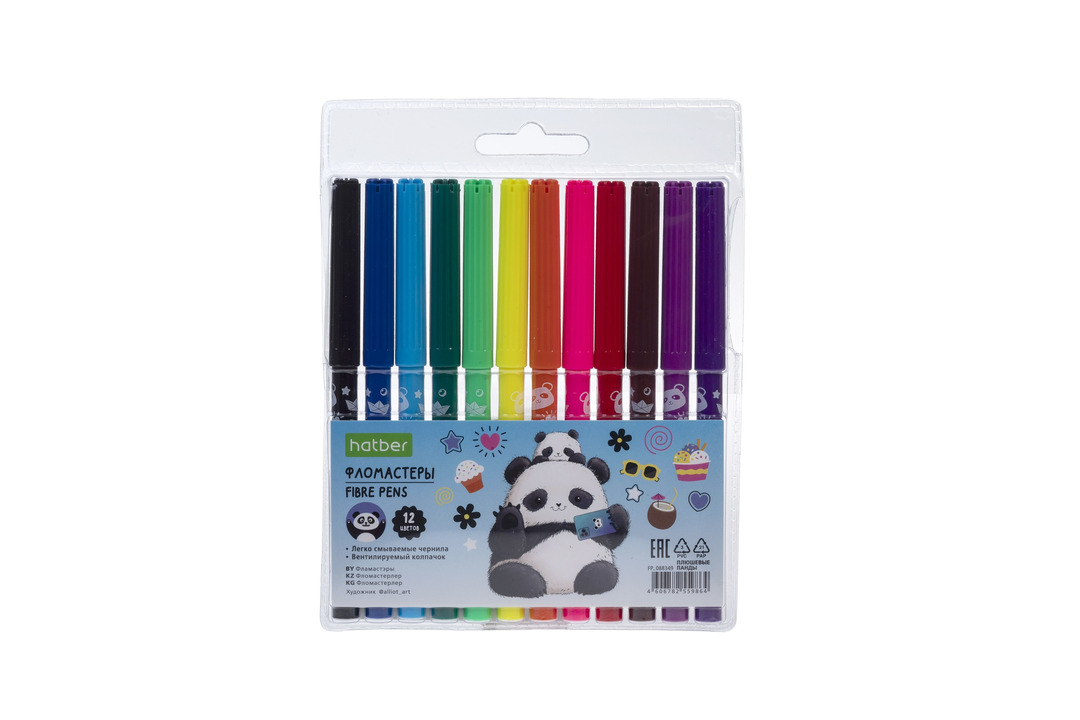 

Фломастеры Hatber Плюшевые панды набор 12 цветов