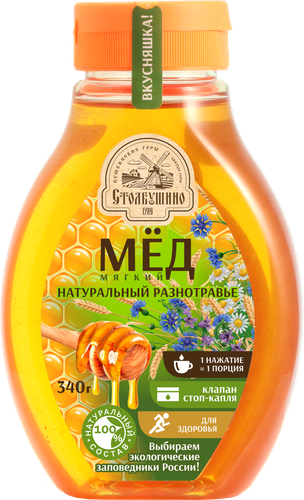 

Мёд Столбушино натуральный разнотравье мягкий 340 г
