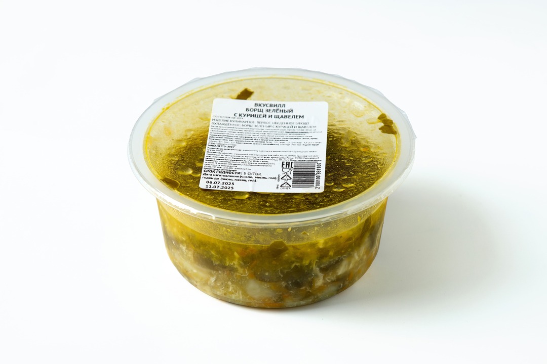 

Борщ зеленый ВкусВилл с курицей и щавелем 390 г