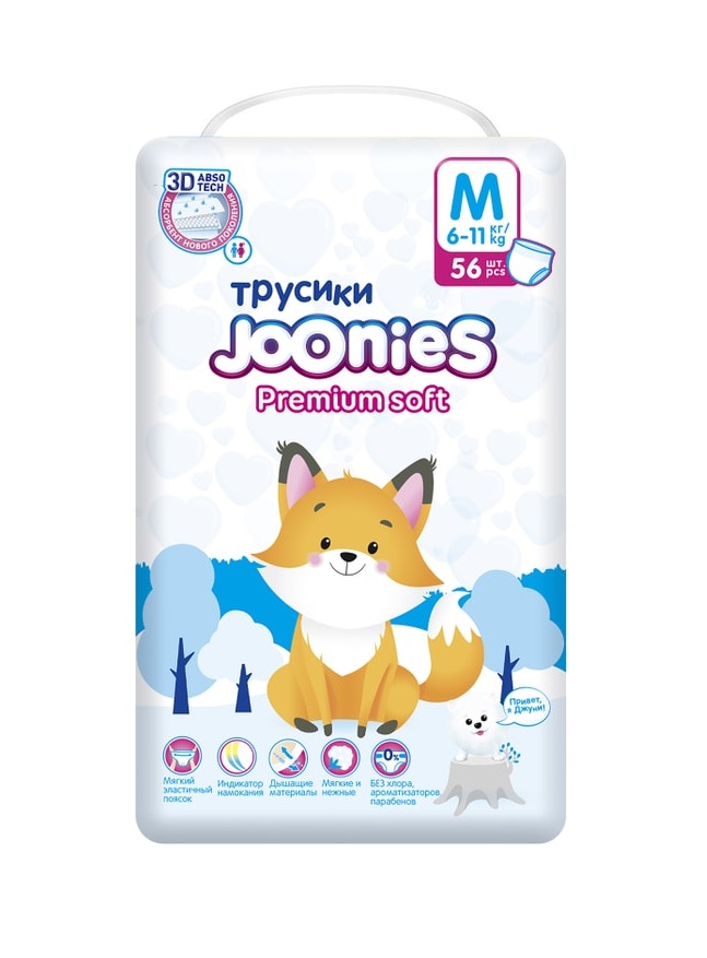 

Подгузники-трусики Joonies Premium Soft M 6-11 кг 56 шт.