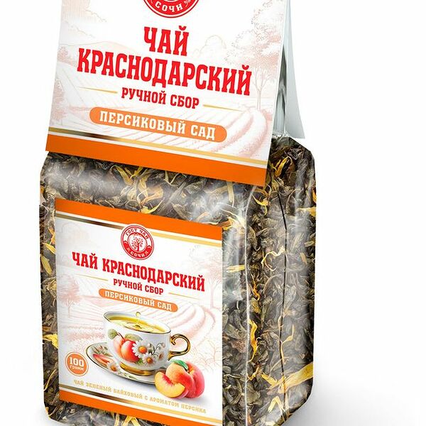 Чай зеленый Краснодарский Ручной сбор персиковый сад байховый, листовой 100 г