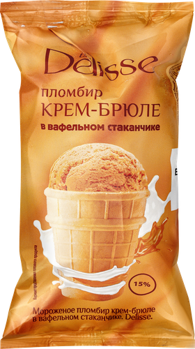 

Мороженое Delisse Пломбир крем-брюле вафельный стаканчик 15% 70 г